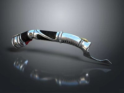 Curved Silver Metal Instrument With Black Red Grip And Precision Working End 3d model