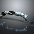 Curved Silver Metal Instrument With Black Red Grip And Precision Working End