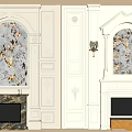 Elegant Classic TV Wall Design With Ornate Panels Marble Inserts And Wall Sconces 3d model