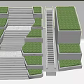 Park Landscape Featuring Terraced Design Green Lawns Escalator And Stone Stairs