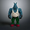Muscular Rhino Headed Character With Blue Body White Tank Top Green Pants And Red Shoes