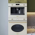 Green Modern Kitchen Interior With Green Cabinets White Refrigerator Range Hood And Tile Backsplash