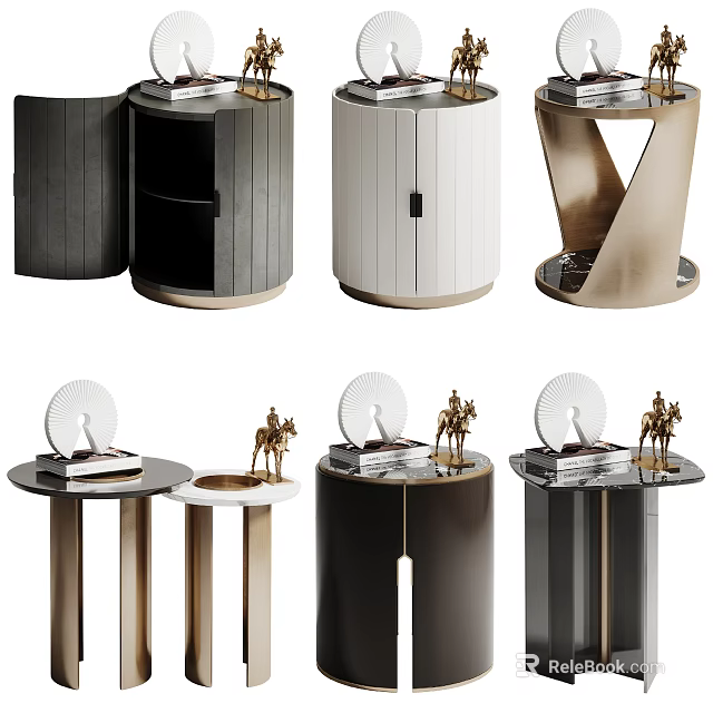 Elegant Modern Side Tables Featuring Metal Frames Circular Design Storage And Decorative Accents 3d model