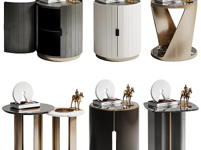 Elegant Modern Side Tables Featuring Metal Frames Circular Design Storage And Decorative Accents 3d model