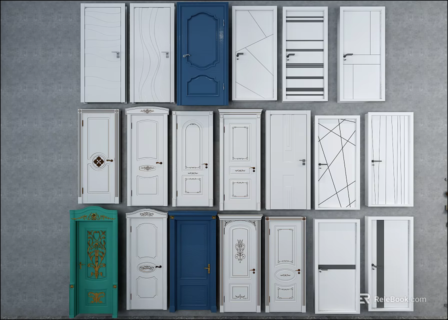 Diverse Hinged Doors With Classic And Modern Styles And Multiple Color Choices 3d model 