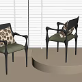 Stylish Black Frame Dining Chairs With Curved Design Leopard Print Cushions And White Blinds Background