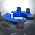 Modern Blue Curved Conference Table With Ergonomic Chairs And Sleek Design
