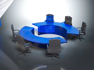Modern Blue Curved Conference Table With Ergonomic Chairs And Sleek Design 3d model