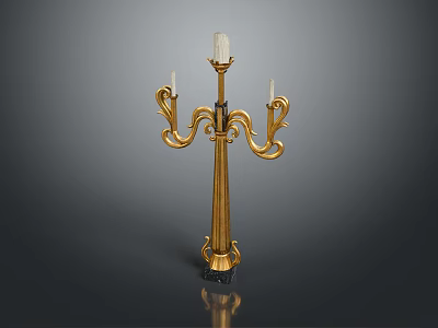 Ornate Golden Candelabra With Multiple Decorative Arms And Black Base 3d model