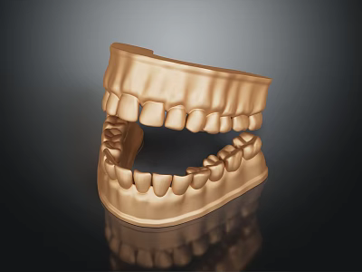 Golden 3D Rendered Dental Jaw Model Featuring Detailed Teeth And Jawbone Structure 3d model