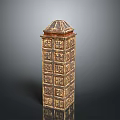 Golden Ornate Tower Architecture With Multi Layered Intricate Patterns And Decorative Roof