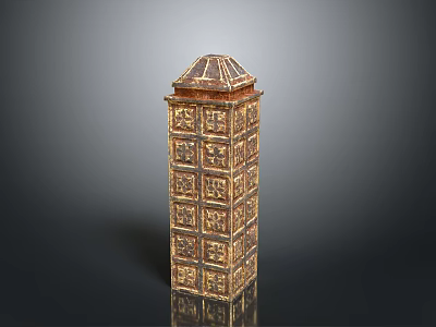 Golden Ornate Tower Architecture With Multi Layered Intricate Patterns And Decorative Roof 3d model