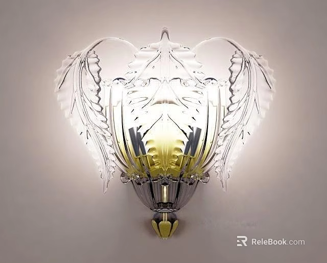 Elegant Crystal Chandelier With Decorative Glass Wings And Gold Accent Details 3d model 