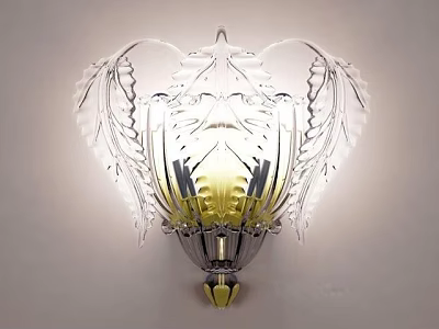 Elegant Crystal Chandelier With Decorative Glass Wings And Gold Accent Details 3d model