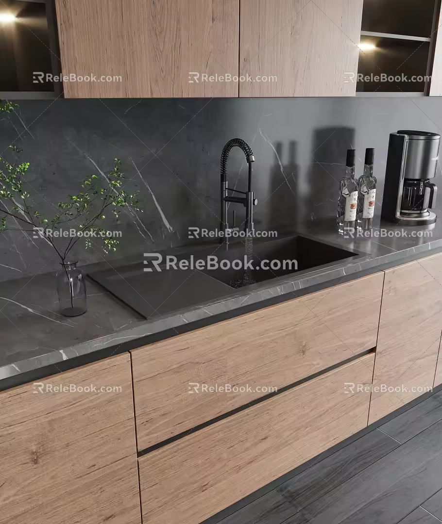 Modern vegetable washing basin embedded sink faucet 3d model
