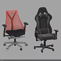 Red Mesh Office Chair and Black Gaming Chair with Wheels and Adjustable Arms