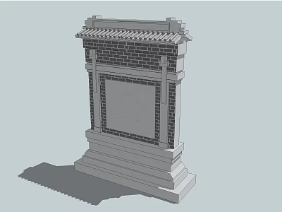 Traditional Scenic Wall With Brick Structure Eave And Solid Base Design 3d model