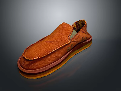 Cozy Orange Fabric Slippers With Yellow Sole And Colorful Trim For Daily Wear 3d model