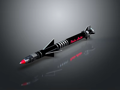 Military Rocket Weapon With Black Body Red Tip And Tail Fins Design 3d model