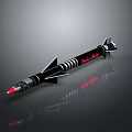 Military Rocket Weapon With Black Body Red Tip And Tail Fins Design