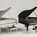 Paul Balmer White And Black Grand Pianos With Stools Musical Instruments