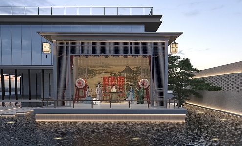 Chinese style outdoor waterscape stage pavilion 3d model