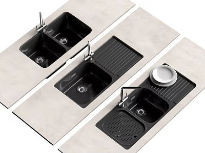 Three Modern Kitchen Sinks Featuring Different Designs And Draining Boards 3d model