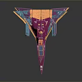 Futuristic Colorful Spaceship Model With Blue Purple Pink Hues And Geometric Shapes