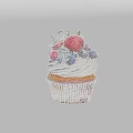 Delicious Cupcake Topped With Whipped Cream Fresh Strawberry Blueberry Blackberry And Mint Leaf
