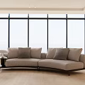 Comfortable Light Gray Sectional Sofa With Plush Cushions And Ocean View Through Large Windows 3d model