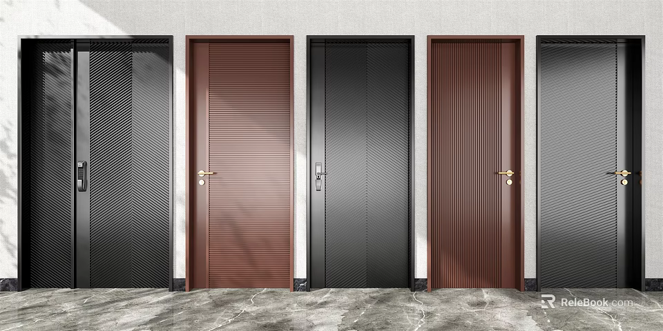 Modern Hinged Doors Showcasing Various Designs Brown And Black Color Options 3d model 