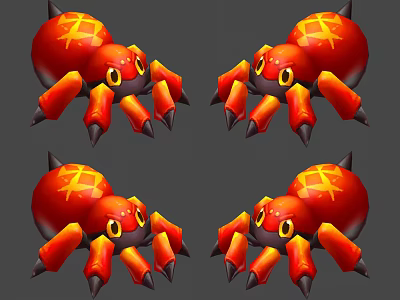 Cartoon Red Reptile With Yellow Patterns Spikes And Sharp Claws 3d model