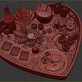 Assorted Foods on Heart Shaped Tray with Champagne Coconut Fruits Sauces and Roses