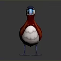 Cute Cartoon Duck With Red Feathered Body White Belly And Blue Beak Feet