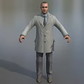 Game Movie Character Wearing Gray Coat Tie Gray Pants and Shoes Standing