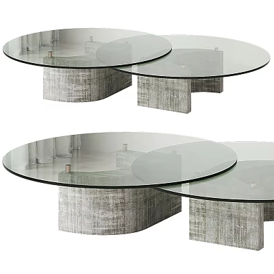 Modern Round Glass Top Coffee Table with Textured Base and Sleek Design 3d model