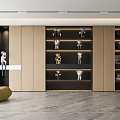 Modern Wooden Bookcase With Open Shelves And Decorative Figurines In Living Room