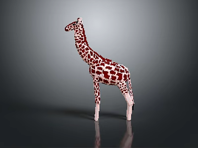 Red and White Spotted Giraffe 3D Model with Gray Background and Ground Reflection 3d model