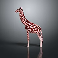 Red and White Spotted Giraffe 3D Model with Gray Background and Ground Reflection