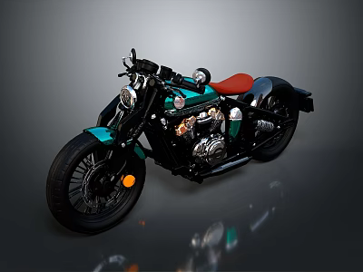 Vintage Teal Motorcycle With Red Seat Black Frame And Chrome Details 3d model