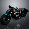 Vintage Teal Motorcycle With Red Seat Black Frame And Chrome Details