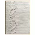 Abstract Textured Artwork With Wavy Lines Beige White Surface And Gold Frame