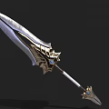 Fantasy Decorative Sword With Metallic Blade Golden Ornamentation Blue Gemstone And Elaborate Hilt