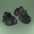 Black Platform Clogs Shoes With Structured Thick Sole And Perforated Design 3d model