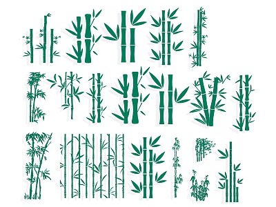 Green Bamboo Silhouettes Collection In Various Styles 3d model