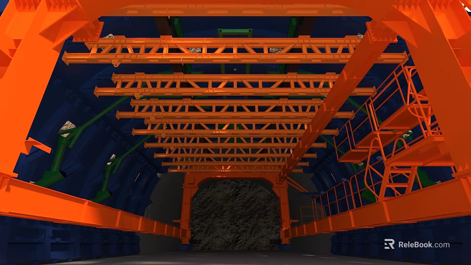 Function Vehicle In Underground Mining Tunnel With Orange Metal Support Structure 3d model 