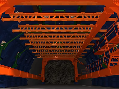 Function Vehicle In Underground Mining Tunnel With Orange Metal Support Structure 3d model