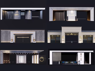 Modern Entrance Gate Design With Marble Panels And Decorative Lighting Fixtures 3d model