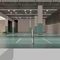 Indoor Basketball Court with Wooden Floor Green Walls White Ceiling Seats and Lighting