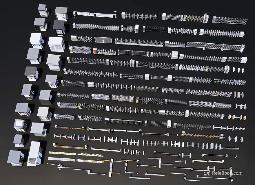 Various Road Facilities Including Guardrail Components Traffic Sign Poles And Street Lamp Posts 3d model 